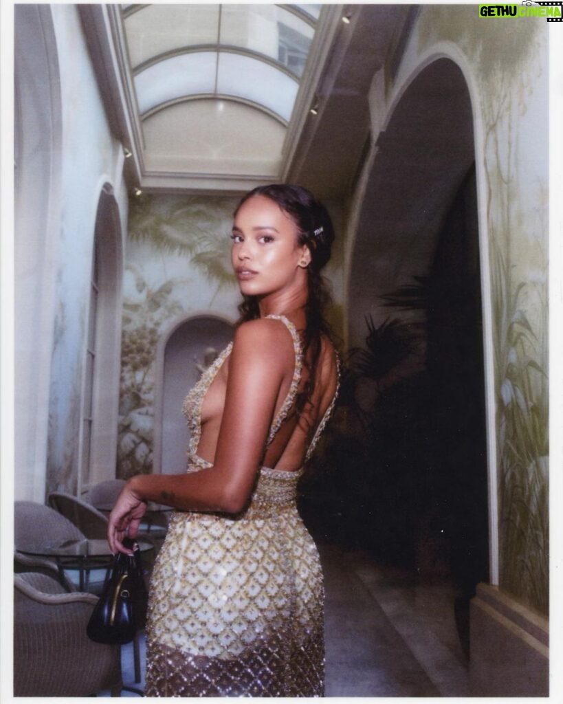 Alisha Boe Instagram - Paris with @miumiu was a dream. A beautiful collection, congrats ms. Prada and Fabio ❤ so grateful to have witnessed it 🫶🏽 Thank you @priyasatiani for being the best date. Styling by my love @itsamandalim Hair by @naivashaintl Makeup by @harold_james Photos by @jeremybarniaud And a special appearance by the bougiest pussycat in Paris, Socrates. Paris, France