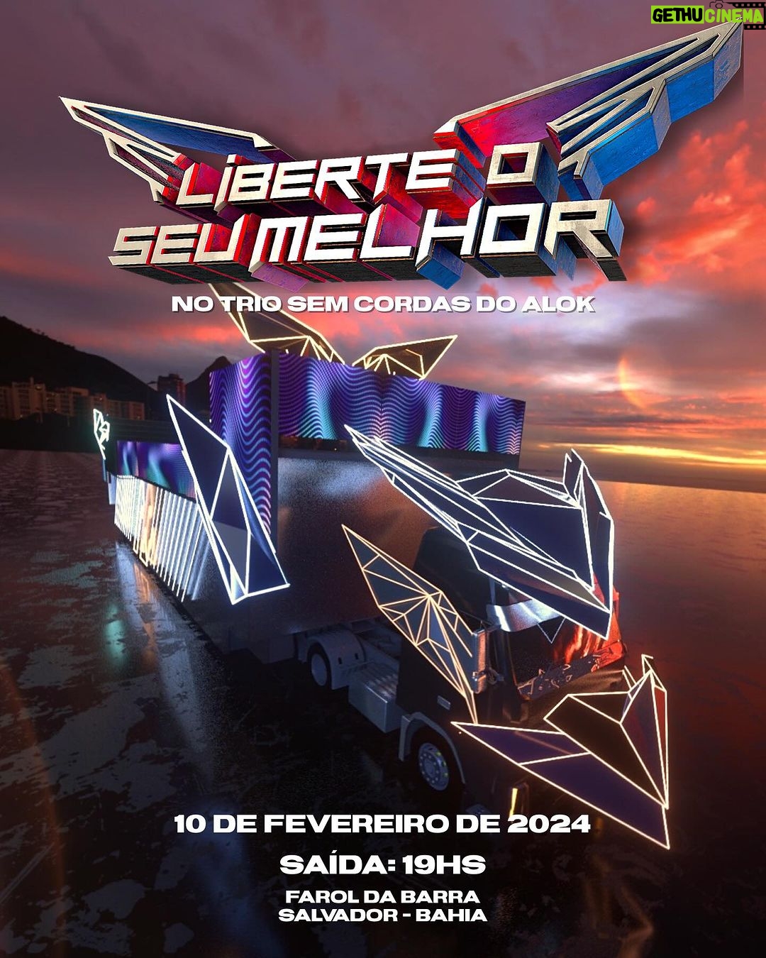 Alok Instagram - Espero vocês no meu trio sem cordas, direto do maior carnaval do mundo: o carnaval de Salvador! Dia 10, neste sábado, LIBERTE O SEU MELHOR! Saída às 19 horas, no Farol da Barra. 🫶🏼 I’ll see you at the biggest carnival in the world! February 10th, departing at 7 PM from Farol da Barra, Salvador, Brazil!