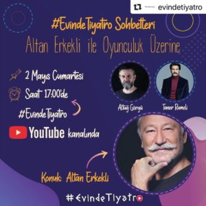 Altan Erkekli Instagram - Bugün saat 17.00 de Evinde Tiyatro Youtube kanalında buluşmak üzere @evindetiyatro