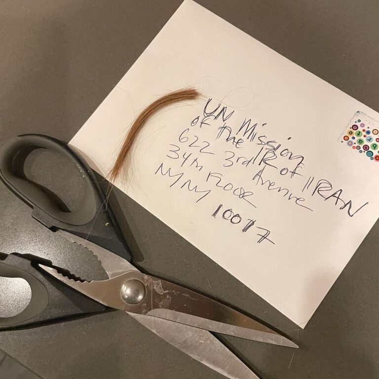 Alysia Reiner Instagram - In solidarity with the women and girls in Iran, I’m sending a lock of my hair to Iranian officials. Join me. Check out @youvegotmailiran for more info. #youvegotmailiran #mahsaamini #opiran ( I mailed as soon as I landed! Hi LA!) 10,000 Feet