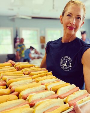 Alysia Reiner Instagram - I never in a billion years thought I would BE IN A PARADE. I never thought I would post about being a volunteer fire fighter. I never thought (vegetarian that I am) I would help serve 100s of hot dogs.  And yet…. I am profoundly grateful every day to be part of this company. This team. This group of extraordinary humans who volunteer their time, service and lives to help people. They inspire me EVERY DAY. Thank you every member of @saltairevolunteerfirecompany i am grateful to you all, and to be a member. 

Do things that change you. 
Do things that grow you. 
Do things that SCARE YOU. 

On TV I’m #agentdeever of #dodc #damagecontrol 
IRL i want to do things that are about controlling or minimizing  the damage we do to the planet, to each other, to ourselves. 

Join me.

#service #firefighter #firefighters #volunteer #volunteerfirefighter #msmarvel #marvel #agentdeever #dodc #volunteerspirit #giveyourbest