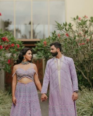 Amala Paul Instagram - Two souls , one destiny, walking hand-in-hand with my divine feminine, for the rest of this lifetime. 💜🪬💫 #married #twinflame 

Photography & films @magicmotionmedia 
Outfit ~ @t.and.msignature 
Jewellery ~ @m.o.dsignature 
Hair ~ @akshatahonawar 
Makeup ~ @unnips 
Events ~ @simevents.in @4_seasonsevents