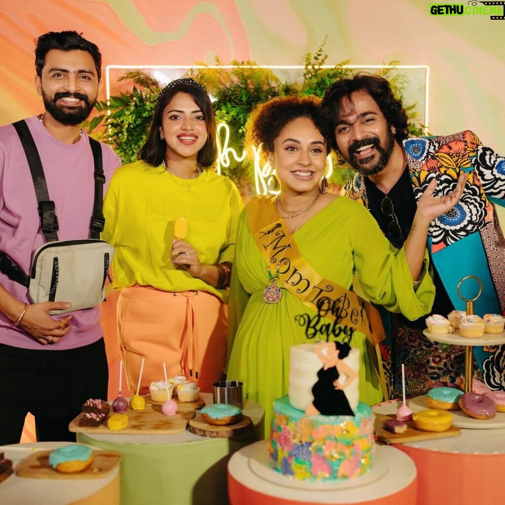 Amala Paul Instagram - A decade-long journey of love and friendship - celebrating Serah’s baby shower 🫄🎂 Cheers to Bff @rachel_maaney for throwing an awesome baby shower, the decor was just as colorful as our memories and journey together! 💖👶🏽 Congratulations @pearlemaany and @srinish_aravind for a magical new beginning! 🌈 Wishing all the happiness to the family for their new journey ahead! 🌟🤍 #babyshower