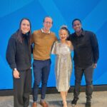 Amanda Jane Cooper Instagram - Sequin season. ✨ Reuniting with @itsjelaniremy is always a GIFT. 🎁 How incredible is his sound check of “Tomorrow”? Instant tears. What a talent to witness. Another festive concert in the books thanks to @ben_siekmeier & @serenatuomi. 🥤❄️ Jewelry by @marrincostellojewelry Maternity sequins by @nuuly Final 2 photos from March 2023 doing @inthetrenchesmusical together!