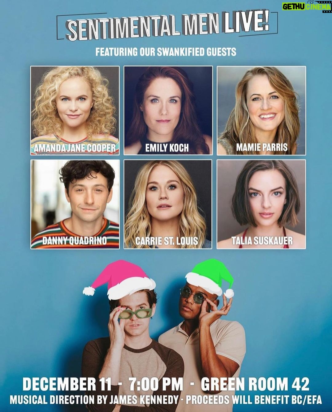 Amanda Jane Cooper Instagram - Tonight! I *will* be dressed like an ornament. 🪩 Thanks @sentmenpod & see y’all there! This lineup is wow wow can’t wait. Benefiting @bcefa. @embkoch @mamieparrisofficial @dannyquadrino @carriestlouis @taliasuskauer @imkevtho @qubrown The Green Room 42