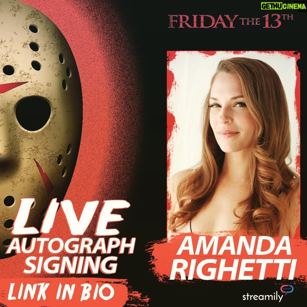 Amanda Righetti Instagram - I’m looking forward to catching up with my castmates from Friday the 13th on @streamily.live! In addition to our panel on 5/13 @ 5pm PDT I’ll be singing autographs LIVE right here on my Instagram on May 14th @ 11am PDT! Check out my store – LINK IN BIO - and get a print! https://streamily.com/amandarighetti #campcrystallake #livestream #events