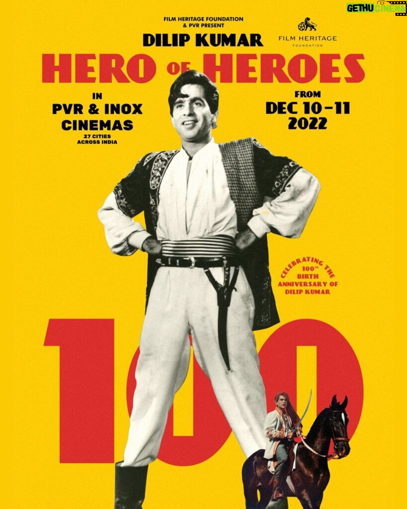 Amitabh Bachchan Instagram - We at Film Heritage Foundation are celebrating the 100th birthday of my idol with the biggest film festival "Dilip Kumar-Hero of Heroes" in PVR & Inox Cinemas in 27 cities on Dec 10 & 11. Watch the greatest Indian actor back on the big screen. #shividungarpur #FHF_Official