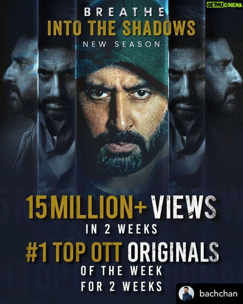 Amitabh Bachchan Instagram - Bhaiyu you are the best .. love you 😍 Repost• @bachchan This is amazing!!! Thank you all so much for the love. More than 15 million views till date and no.1 on the OTT charts for the last 2 weeks! Inspires me to work even harder. 🙏🏽🤗 #breatheintotheshadows