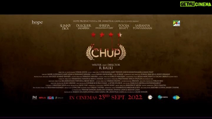 Amitabh Bachchan Instagram - Ye CHUP, chup nahin rehne wala hai ! इस Chup की चुप्पी नहीं होगी #ChupTrailerOutNow #ChupRevengeOfTheArtist #ChupOn23September #RBalki @iamsunnydeol @dqsalmaan @shreyadhan13 @poojab1972 @hopeprodn @penmovies @saregama_official @itsamittrivedi @swanandkirkire #RajaSen @vishalsinhadop @jayantilalgadaofficial #GauriShinde