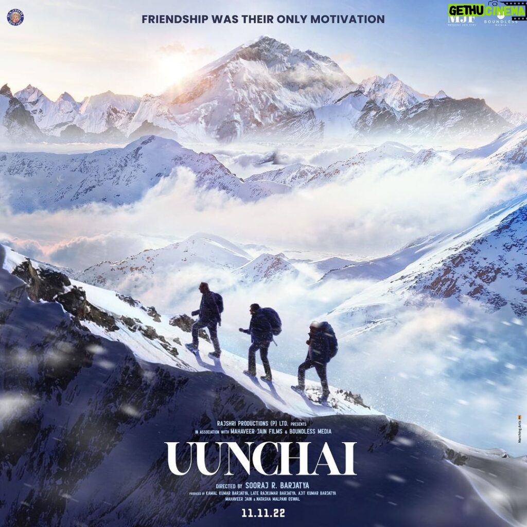 Amitabh Bachchan Instagram - Celebrate #FriendshipDay with the first visual of our upcoming #Rajshri film #Uunchai. Join me, @anupampkher kher and @boman_irani on a journey that celebrates friendship. A film by @rajshrifilms and #SoorajBarjatya, @uunchaithemovie will be in a theatre near you on 11.11.22