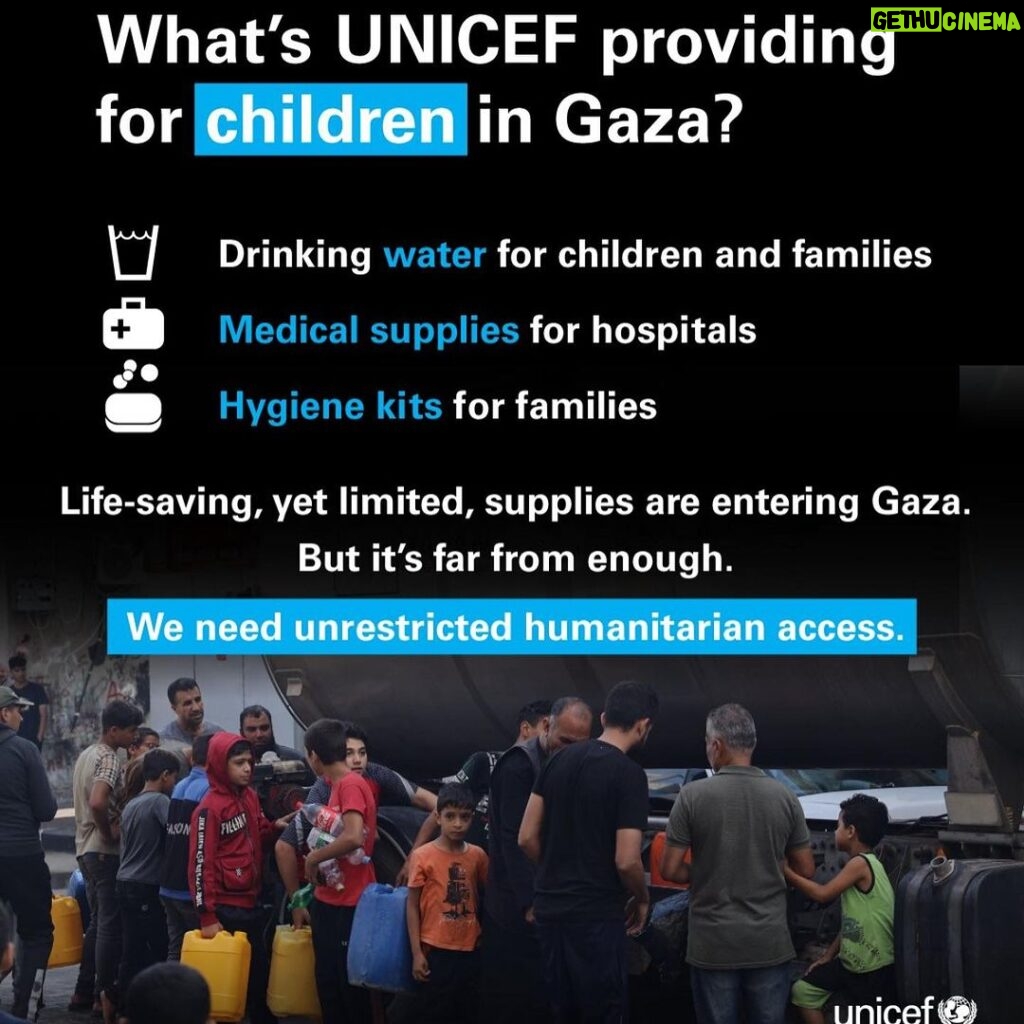Amy Jackson Instagram - @unicef Needs in Gaza are rising every minute. UNICEF is providing life-saving, yet limited, supplies to families in Gaza. But MUCH more is needed. We are calling for an immediate humanitarian ceasefire, unrestricted humanitarian access across Gaza and immediate and safe release of all abducted children.