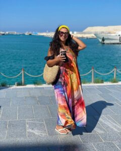 Amy Samir Ghanem Instagram - Thank u @be_my_guest_shopping for the colourful dress 💜 @nepalali @heshammagedofficial @kenzimhamed @seifozzz love u all habayby🤍