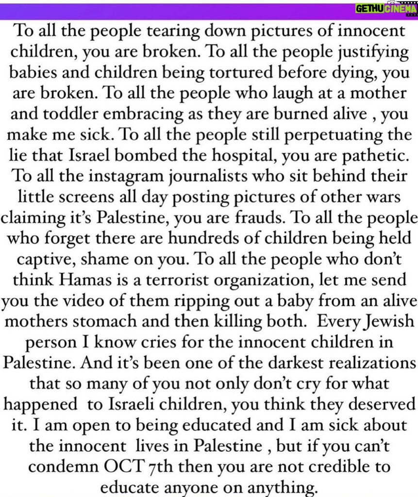 Amy Schumer Instagram - I love you @sarafoster who wrote this. I too can’t help but speak up about the truth. Love to the other people who are the same. To many, Jews are just white people because some of us can “pass” but believe me. Jewish people are hated. A scapegoat for thousands of years. Hatred of any race is bad for everyone. I want peace. Of course I want everyone to cease fire! Since Hamas came into power there have been 16 ceasefires. They have violated every single one. You don’t have to empathize with your Jewish friends even if they’ve shown up for you. We are used to it.