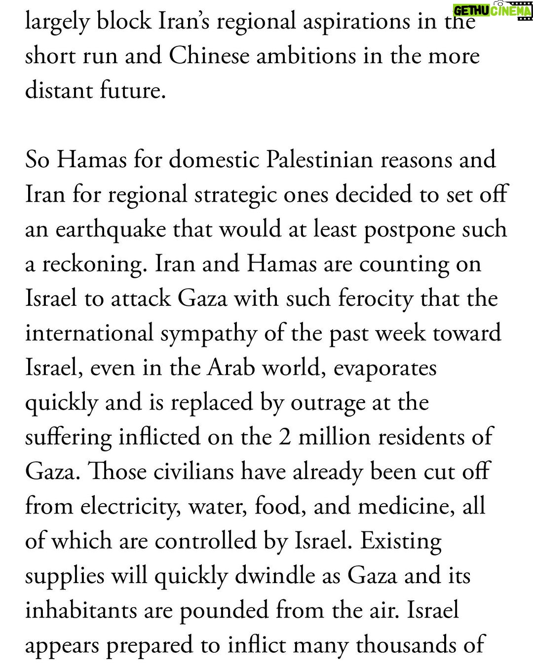 Amy Schumer Instagram - This does a good job of explaining why Hamas did this and how innocent Israelis and innocent Palestinians are just pawns. Hamas is funded by Iran. Worth reading. No gruesome details. @theatlantic