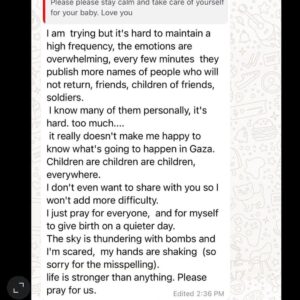 Amy Schumer Instagram - Repost from @gigilaub
•
It’s hard to process all this devastation. I can’t even find the words for the feelings. There are none that can describe the hole in my heart. The last three days have been constant FaceTimes and conversations with loved ones who have all lost someone in this horror. I want to share one. My friend Aliza - I met her October 2002 at a memorial for her three friends captured and murdered by Hamas. That was 23 years ago. She is now 36 weeks pregnant staying in her friends safe house (because she doesn’t have one) and is mourning the loss of more friends who have been killed and kidnapped. The reason why I post our WhatsApp is because I am so moved that in her own suffering she has empathy and compassion for other people suffering. I pray for all of my family and friends, the mothers, fathers, children babies, grandparents, and all the innocent civilians who will be dealing with this trauma for generations. Quote in the last slide is by @bensheehan