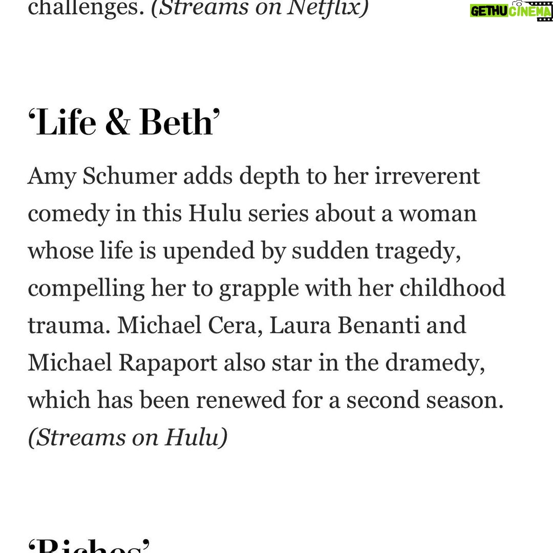 Amy Schumer Instagram - Thank you @washingtonpost for including @lifeandbethhulu on your list of hidden gems!