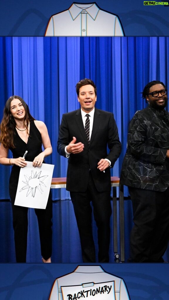 Ana de Armas Instagram - @ana_d_armas tries to get @questlove to guess “sun” after drawing it on Jimmy’s back in Backtionary! #FallonTonight The Tonight Show Starring Jimmy Fallon
