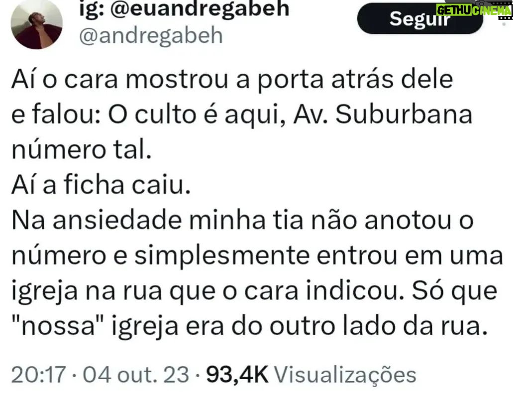 André Gabeh - 13.8K Likes - Publiquei essa minha história no "tuíter" e ela teve quase um milhão e meio de visualizações. O pessoal do @atoresdadepressao publicou por aqui e eu também resolvi postar no meu perfil.
Sabe onde tem mais histórias melhores e como essa? No meu livro NUNCA FOI SORTE SEMPRE FOI MACUMBA. Já leu? Leia.
Compartilhe se gostar.
#artistasuburbanoreflexivo