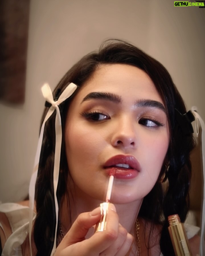Andrea Brillantes Instagram - A lucky moment…. ✨🍀 👄Dewy Lip Stain in the shade One More Chance by @luckybeautyinc 💄 Available in LazBeauty of course 💜💙🩷 Shop Dewy Lip Stains now on @lazadaph for only P299 🛒🛍️