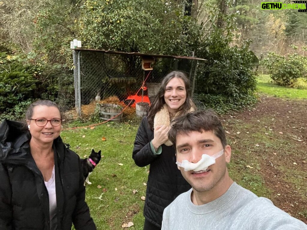 Andrew Neighbors Instagram - My mom and sister stayed with me to help me recover from my septum surgery this week. (And I got to show my mom Seattle for the first time). Has been a great week. Still bandaged up but am feeling good:) Seattle, Washington