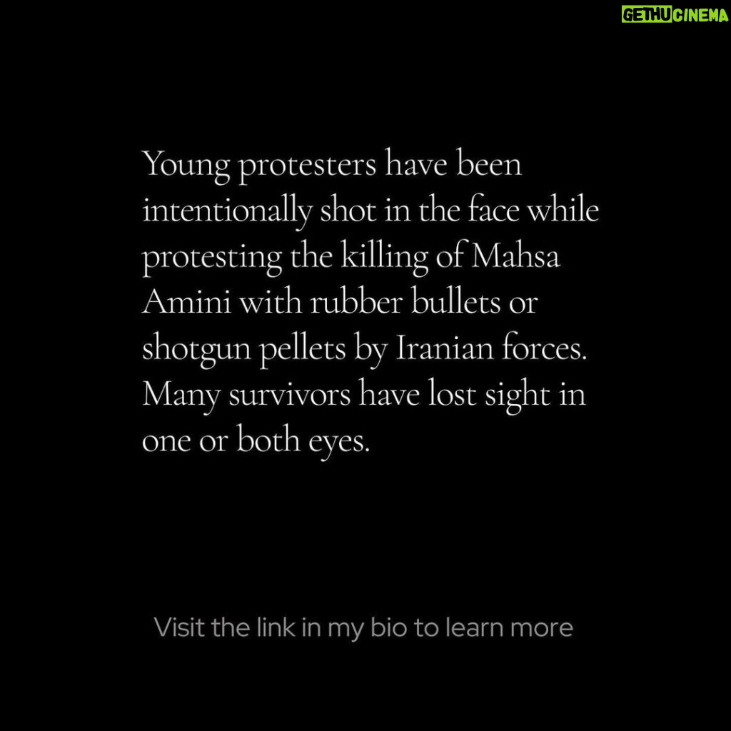 Angelina Jolie Instagram - Thinking of the young Iranians who have suffered eye injuries protesting the killing of Mahsa Amini, like @elahetavokolian14 and Zanier Tondro. Many survivors have lost sight in one or both eyes. It’s a reminder of the price young Iranians are paying in their struggle for rights and freedoms.  #womanlifefreedom #Iran #mahsaamini #elahetavokolian #zaniertondro