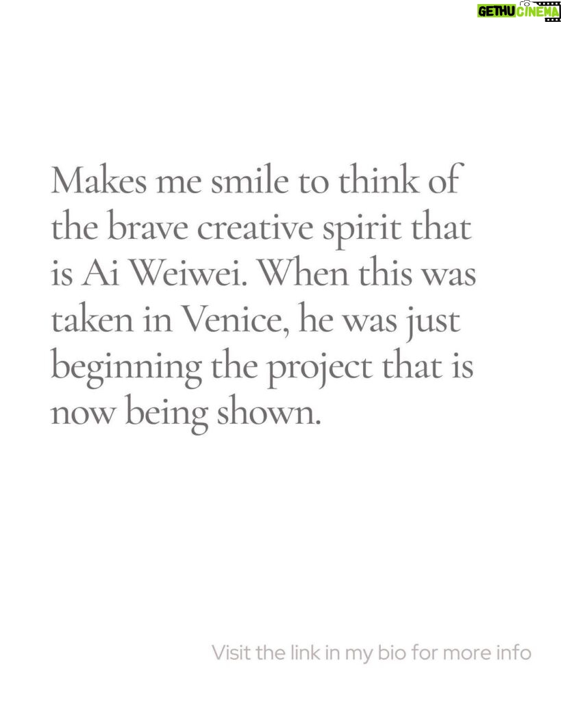 Angelina Jolie Instagram - I have this up in my home. Makes me smile and think of the brave creative spirit that is Ai Weiwei. My friend @jr took this when we all found each other in Venice and Ai was beginning the project that is now being shown. #AiWeiwei @aiww @berengostudio