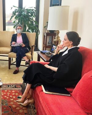 Angelina Jolie Instagram - Honored to visit Washington, DC, with Zahara, working with advocates and lawmakers to modernize and strengthen the #ViolenceAgainstWomenAct to include protections for children’s health and safety, communities of color, tribes, LGBTQ survivors, rural areas, and all survivors. 

We need reforms including judicial training, trauma-informed court processes that minimize the risk of harm to children, grant programs for technology to detect bruising across all skin tones and create non-biased forensic evidence collection, and protections for the most vulnerable. 

To learn more about VAWA reauthorization and why safety can't wait, visit: www.4vawa.org (link in bio), and encourage Senators to cosponsor and support #VAWA4ALL.

-
Photo 1: Meeting with Representative Sheila Jackson Lee (Texas), co-sponsor of the House VAWA Reauthorization

Photo 2/3: Meeting with Senator Lisa Murkowski (Alaska), co-sponsor of the Senate VAWA Reauthorization

Photo 4: Working session at the Embassy of Tribal Nations with Kerri Colfer (Tlingit), Senior Native Affairs Advisor, National Indigenous Women’s Resource Center @NIWRC, and Kelbie Kennedy (Choctaw), Policy Counsel, National Congress of American Indians @NCAI1944 on #TribalVAWA