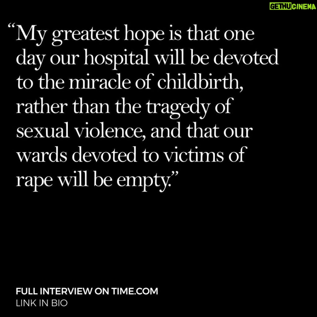 Angelina Jolie Instagram - I interviewed Congolese surgeon and Nobel Laureate Dr. Denis Mukwege about his life’s work with rape survivors in the DRC, how he sees the role of men in the fight against sexual violence, and what we can all do to help. Article link in bio @drdenismukwege @time Photo credit @gettyimages
