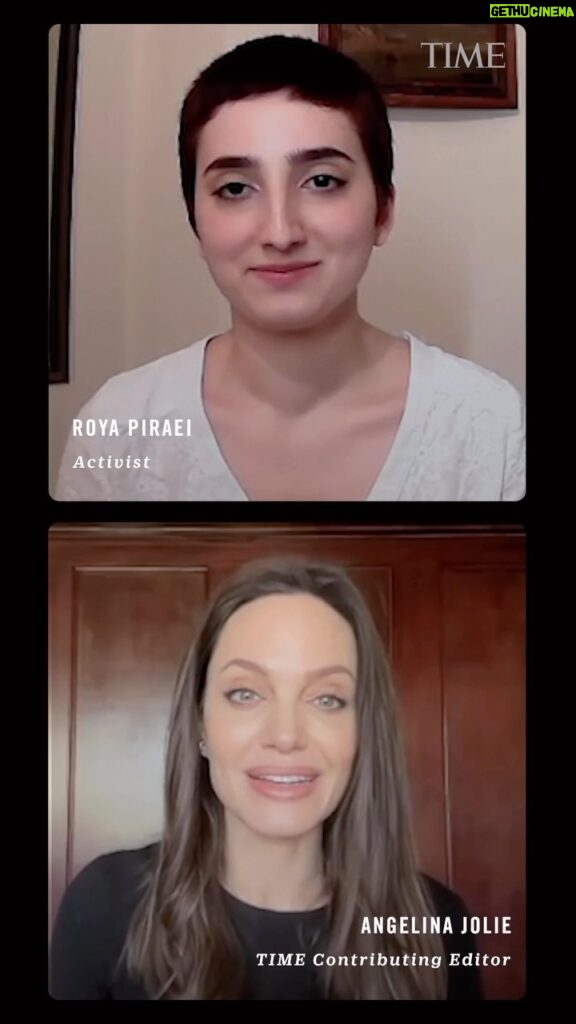 Angelina Jolie Instagram - TIME contributing editor Angelina Jolie interviews activist Roya Piraei, whose mother, Minoo Majidi, was killed in Iran in September. Thousands continue to protest the repressive regime there. The protests began in September, when 22-year-old Mahsa (Jina) Amini died in police custody, after being arrested for not wearing her hijab properly. The Women of Iran are TIME’s 2022 Heroes of the Year.