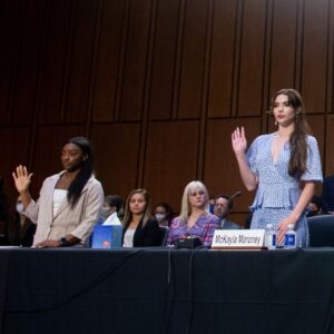 Angelina Jolie Instagram - I was honored to meet with some of the brave US gymnasts who appeared before the Senate Judiciary Committee yesterday. I’m in awe of their courage and commitment to preventing future failures to investigate abuse. As Aly Raisman said in her testimony, “Over 100 victims could have been spared the abuse. All we needed was one adult to do the right thing.” Sending support and respect to them, and to all who are reliving this trauma so that system reforms can occur. 

I was on Capitol Hill this week, engaging with Senators on the Violence Against Women Act reauthorization and FBI reforms, including better protections for abused children, non-biased forensic evidence collection, trauma care, and judicial training.
 
Pictured in first photo (from left to right):
@kayleelorincz @callmeswags @McKaylaMaroney @jessica.a.howard @alyraisman

Second photo credit: Getty Images

#StopViolenceAgainstWomen #USCapitol #Senate