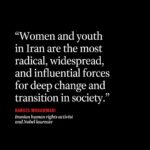 Angelina Jolie Instagram - It was an honor to interview Narges Mohammadi, a brave Iranian prisoner of conscience. Please read her words to learn more of the courage and spirit of Iranian women and the moral power of peaceful resistance. Link in bio. #WomanLifeFreedom #Iran