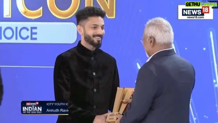 Anirudh Ravichander Instagram - Indian of the year Youth Icon 2023 🙏🏻 Thank you fans and well wishers for being an integral part of our journey 🏆 @cnnnews18