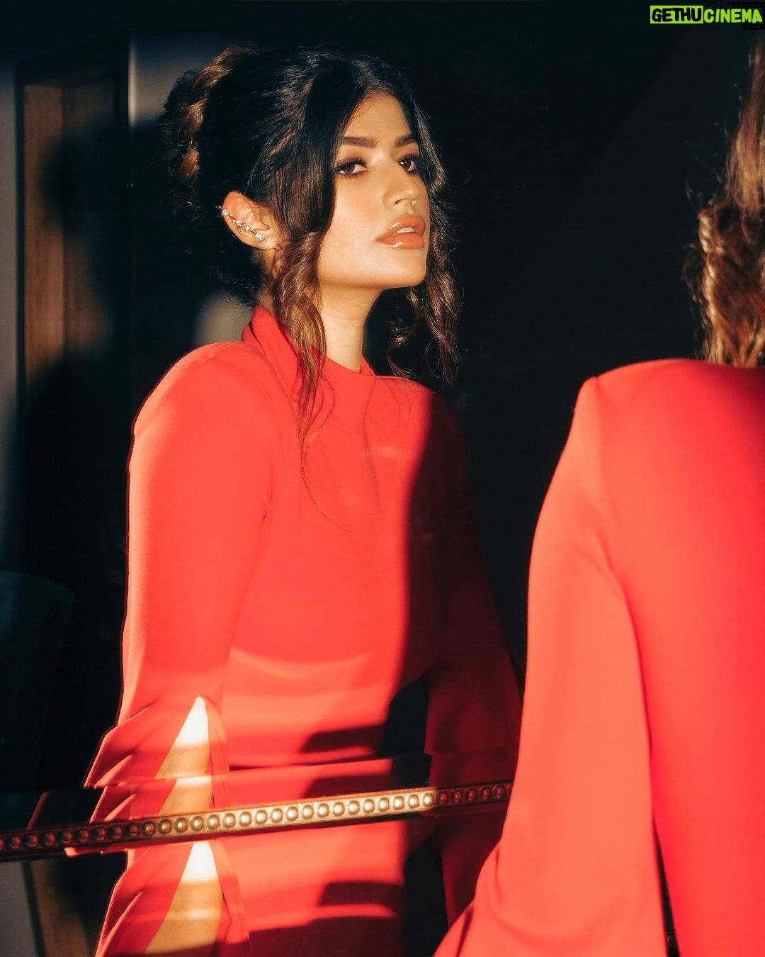 Anjini Dhawan Instagram - 🍒🍒🍒 Styling : @pranita.abhi Makeup : @manishsharma96 Hair : @sayali_hair Shot by : @tushar.b.official Outfit : Revolve on @nykaafashion Bag : @outhousejewellery Shoes : @louboutinworld Earrings : @ishhaara @ascend.rohank