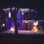 Anne Dudek Instagram - A purely winter/hannukah/haunted house themed light display. #hannukah #lights #candycanelaneonthewestside