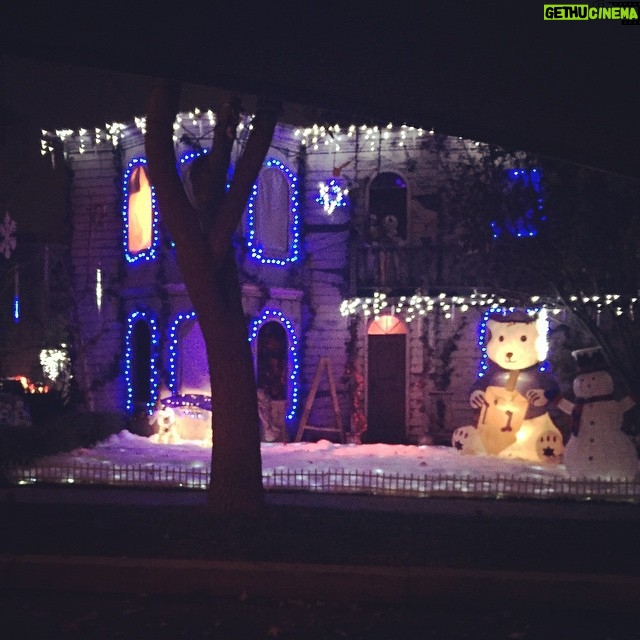 Anne Dudek Instagram - A purely winter/hannukah/haunted house themed light display. #hannukah #lights #candycanelaneonthewestside