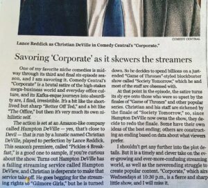 Anne Dudek Instagram - My dad gets the paper paper and texted me this review. Watch our last season! #corporateshow @comedycentral @thereallancereddick