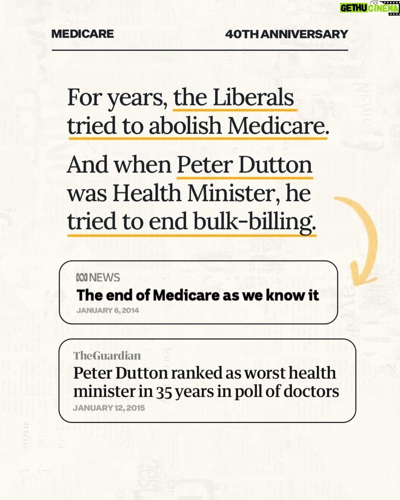 Anthony Albanese Instagram - Medicare is part of what it means to be Australian. While Labor built it, the Liberals fought against it every step of the way. And as Health Minister, Peter Dutton tried to introduce a tax on seeing your GP. We believe getting health care should depend on your Medicare card, not your credit card. That’s why we’re working hard to protect and strengthen Medicare for all Australians.
