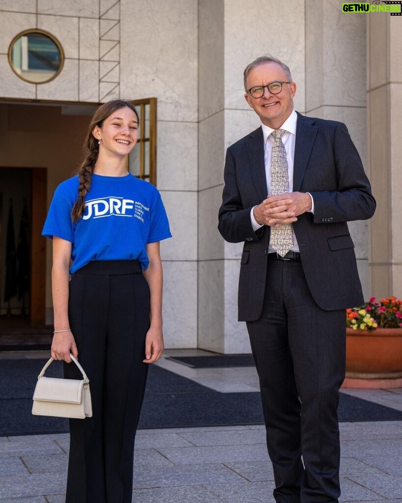 Anthony Albanese Instagram - “Life changing”. That’s how Giselle and her mum described having access to our Insulin Pump Program. In between school and her passion for gymnastics, Giselle is an advocate for young people living with Type 1 Diabetes. She’s traveled from my electorate of Grayndler to Parliament House this week to speak with MPs. And there was no better way to welcome her than with a tour of the Prime Minister’s courtyard. Parliament House, Canberra