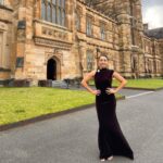 Antoinette Lattouf Instagram - Velvety chocolate. 👗 @carlazampatti 💇‍♀️ @stefaniekhair 📸 annoyed random tourist Great Hall of the University of Sydney
