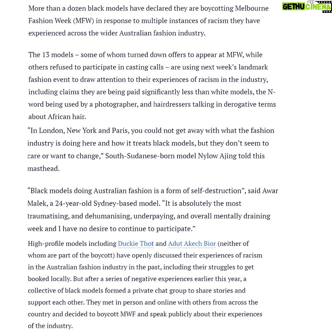 Antoinette Lattouf Instagram - EXCLUSIVE INVESTIGATION: "More than a dozen black models have declared they are boycotting Melbourne Fashion Week in response to multiple instances of racism they have experienced across the wider Australian fashion industry. “We never wanted to resort to this but there is only so much we can take,” model Jeffrey Kissubi, 30, said. “Maybe the industry will care about our experiences when it comes from a group rather than one individual that they can quickly silence or just ignore.” The 13 models – some of whom turned down offers to appear at MFW, while others refused to participate in casting calls – are using next week’s landmark fashion event to draw attention to their experiences of racism in the industry, including claims they are being paid significantly less than white models, the N-word being used by a photographer, and hairdressers talking in derogative terms about African hair." This is a story I have been working on for many months after meeting one Black model earlier this year. I then met many more models who were sharing their experiences, trauma and tears off the back of @ausfashionweek. One Saturday night, many Black models gathered to support one another. They kept saying: “I just can’t do this again” “I can’t put myself through this” and one comment I won’t forget at that catch up “what people don’t see is us getting home and just crying in the shower for ages to recover from a show, only to have to try and get up and do it again the next day”. Thrilled to have partnered with @oz_faruqi at @theageaustralia to tell this story. I want to take a moment to acknowledge the model's involved, their vulnerability and bravery in speaking out, despite concerns they would be branded “troublemakers”. But they say things have gotten so unsafe in the Australian fashion industry that they cannot stay silent. For the whole feature story - the article link is in my bio. @melbfashionweek @ausfashioncouncil @ausfashionweek @cityofmelbourne