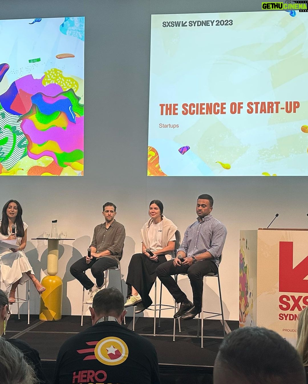 Antoinette Lattouf Instagram - First #SXSW event done where I hosted a panel on the Science of Startups with co-founders Tusher Menon @mymusclechef Julie Stevanja @wrapd.ai @stylerunner Anthony Zaccaria @linktr.ee A few takeaways from this session: • Interestingly all of their co-founders are their siblings! • Having no professional background in their startup business sector did not impede them whatsoever. • While they all wish they had looked after the health and self cared more in the first couple of years, one bit of advice would be to warn your family and friends you’ll go AWOL until you get your idea off the ground • The hardest part of a startup is actually starting and just backing yourself. Then on Friday 3.30pm I’ll be back at the ICC joining @danilic bringing you A Rational Fear LIVE as we mock the FUTURE OF EVERYTHING with @constababble , @edcoper Chris Taylor @dylabolical @arationalfear International Convention Centre Sydney - ICC Sydney