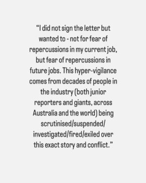 Antoinette Lattouf Instagram - Testimonies from journalists who didn’t - or couldn’t - sign the letter calling for greater scrutiny in the reporting of the violence unfolding in the Middle East. 

There were too many responses to include all of them but you get the idea. 

They come from journos in TV, print and online newsrooms, across both commercial and public broadcasters. 

The aim with sharing these is to give you a glimpse of the pressure some journalists are under and to make it clear that even though many didn’t sign the letter publicly, they support the letter privately.