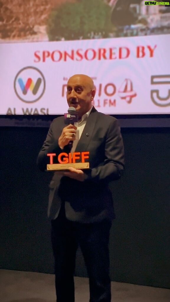 Anupam Kher Instagram - Cinematic brilliance takes center stage at TGIFF 2023 as the legendary Anupam Kher graces the opening ceremony, a beacon of inspiration in the world of Indian cinema. His remarkable contribution to the art form is celebrated as he receives the prestigious Global Icon Award. . . #tgiff #thegreatindianfilmfestival #anupamkher #award #cinema #dubai #uae Reel Cinemas (Dubai Mall)