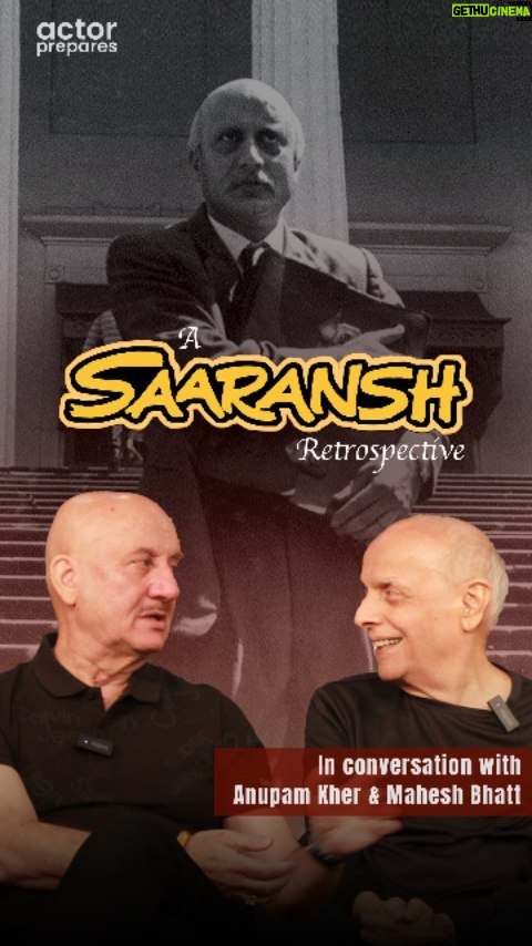 Anupam Kher Instagram - Lucky students at Actor Prepares got a front-row seat to a masterpiece! 🤩 Director Mahesh Bhatt sir and Anupam Kher sir’s insightful discussion on Saaransh's creation and the essence of impulse in acting was a rare treat. Gratitude to both for sharing their wisdom with our fortunate audience! ❤️ Click the link in the bio to know more #actorprepares #saaransh #anupamkher #maheshbhatt #saaranshretrospective #bollywood #bvpradhan #foundersday #schoolforactors