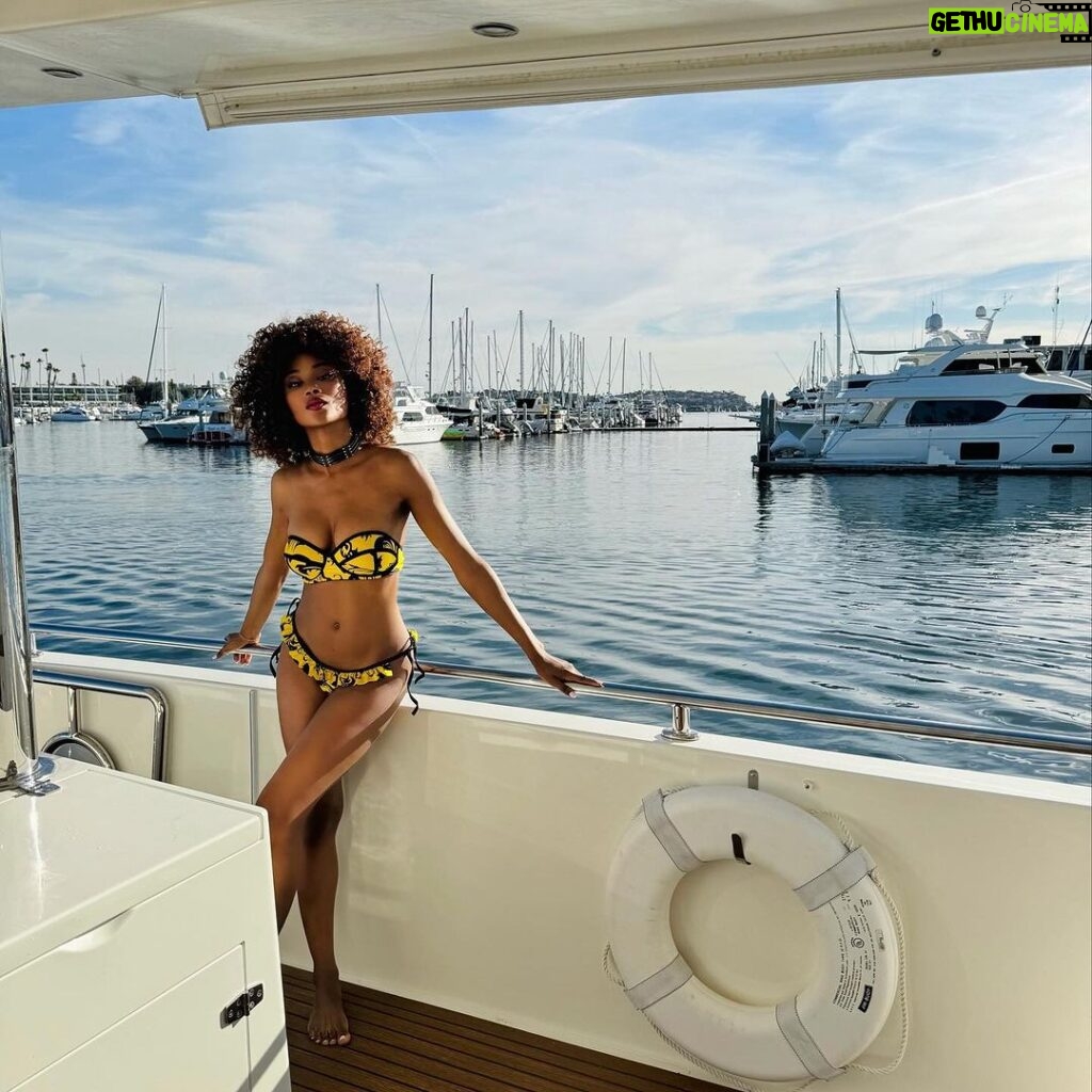 Ariel D. King Instagram - BTS #yellowbikini #yacht Marina del Rey, California