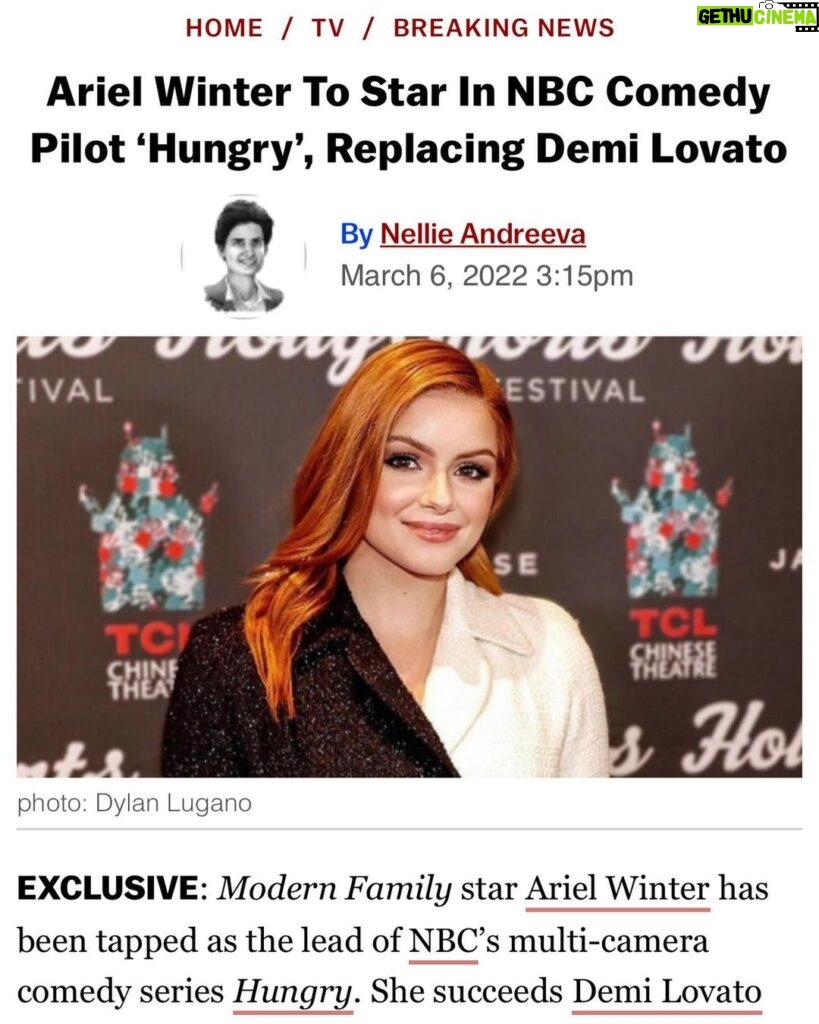 Ariel Winter Instagram - @deadline 🤩I am SO EXCITED to join the ‘Hungry’ fam ❤️ I love this show and everyone involved so I couldn’t be happier or more ready to get to work. Guess you could say I’m hungry 😉 lol. (Cringe) puns aside, I want to say a special thank you to the beyond lovely @jeffgreenbergcd for championing me and giving me the opportunity to be included in something special once again❣️🥰 Thank you Jeff & Allen, the whole Hungry team, @nbc and my team. I’m just filled with gratitude❤️❤️ #nbc #show #hungry #comedy #deadline #gershagency