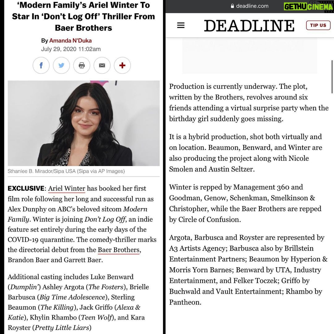 Ariel Winter Instagram - AND WE ARE WRAPPED!!!!!!! 😍 Congratulations and thank you to our whole team— especially the very talented @branbaer & @thethirdlilbaer, our wonderful writers/directors 🥰 This movie really is an ensemble and I’m honored to be sharing the screen with my friends🥰, and producing this with a few of them as well!!!!! Thank you to our cast: @labenward @kararoyster @ashleyargota9 @jackgriffo @khylinrhambo @briellebarbusca @sterlingbeaumon Thank you to the best producing team/crew ever!!!!!! @labenward & @sterlingbeaumon WE DID IT🤯😍❤️🥺 @nicolesmolen Thank you for everything! You are a magical human and we are so grateful. Can’t thank you enough for keeping our crazy train moving! @bengoodman_dp & @austin_azurelah You are both wonderful and we are beyond lucky that you decided to share your talent and creativity with us!!! We couldn’t have made this look so cool without you two!!!!! @kendabenward ❤️ Thank you for doing a FANTASTIC job as our set designer!!! You are amazing and we couldn’t be more grateful🥰❤️ @branbaer & @thethirdlilbaer ...THE BAER BROTHERS. PERIOD. 😍❤️ 🥰🥰🥰🥰🥺❤️❤️❤️❤️ Los Angeles, California