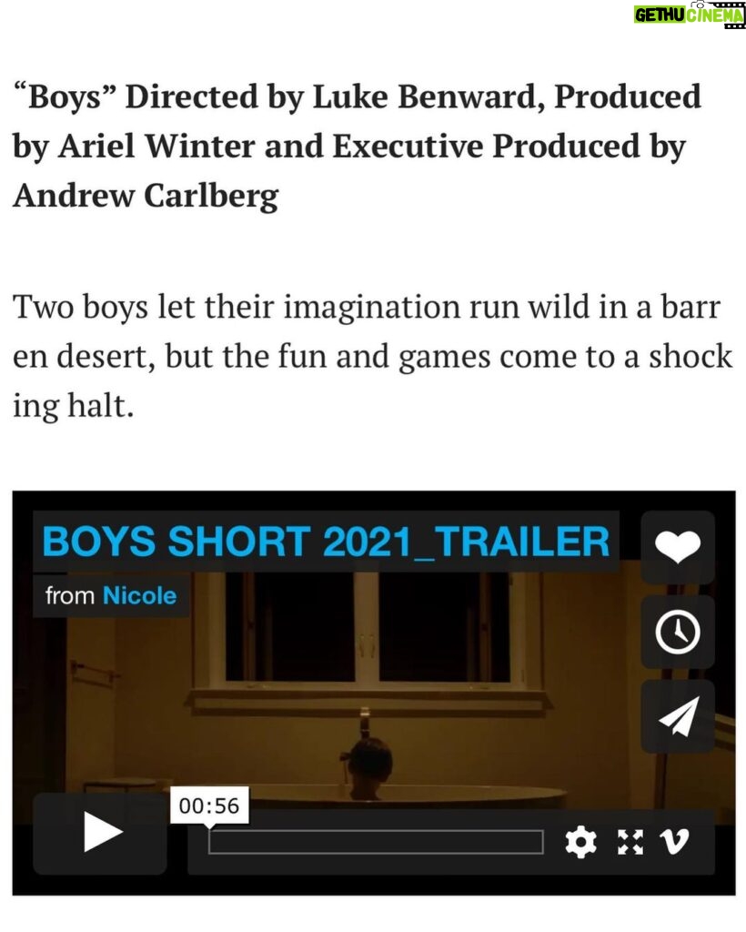 Ariel Winter Instagram - #FYC #ForYourConsideration 🤩 Myself + the entire BOYS team are so honored and grateful for the love + support our short has received, and are so excited to be included in the Film Business Live Action Short Film Oscar Shortlist Predictions for 2022!!!!!!! I am so proud of what we’ve created, and feel so lucky to celebrate these exciting moments with this amazing team❤️ As one of the producers, I’ve seen the short over 100 times and it still affects me just as much EACH TIME which is such a testament to our amazing (first time!!!!!) director @labenward, our insanely talented actors @cameroncrovetti + @augustmaturo, writer @davidmandell, DP @awrusso, editor @codybess and so many others. We are having such an incredible festival run and for it to possibly lead to a spot on the Oscar Shortlist…😍 Grateful + honored + all the things🥰🥰🥰🥰🥰 Link to article in bio❤️ #AaronBenward