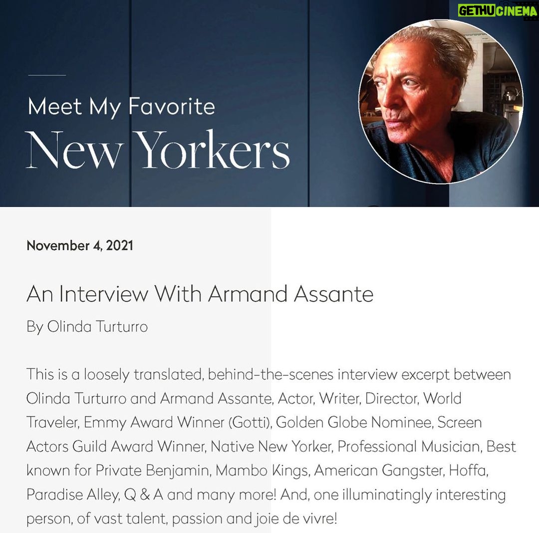 Armand Assante - 730 Likes - Check out @oturturro our beautiful conversation!