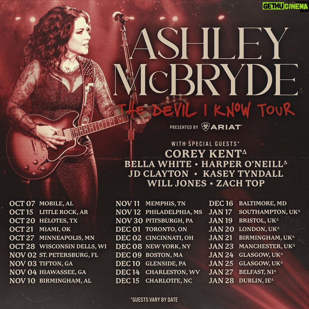Ashley McBryde Instagram - Tickets are on sale NOW for The Devil I Know Tour! Go get ‘em and we’ll see you out there 🔥 #TheDeviliKnow